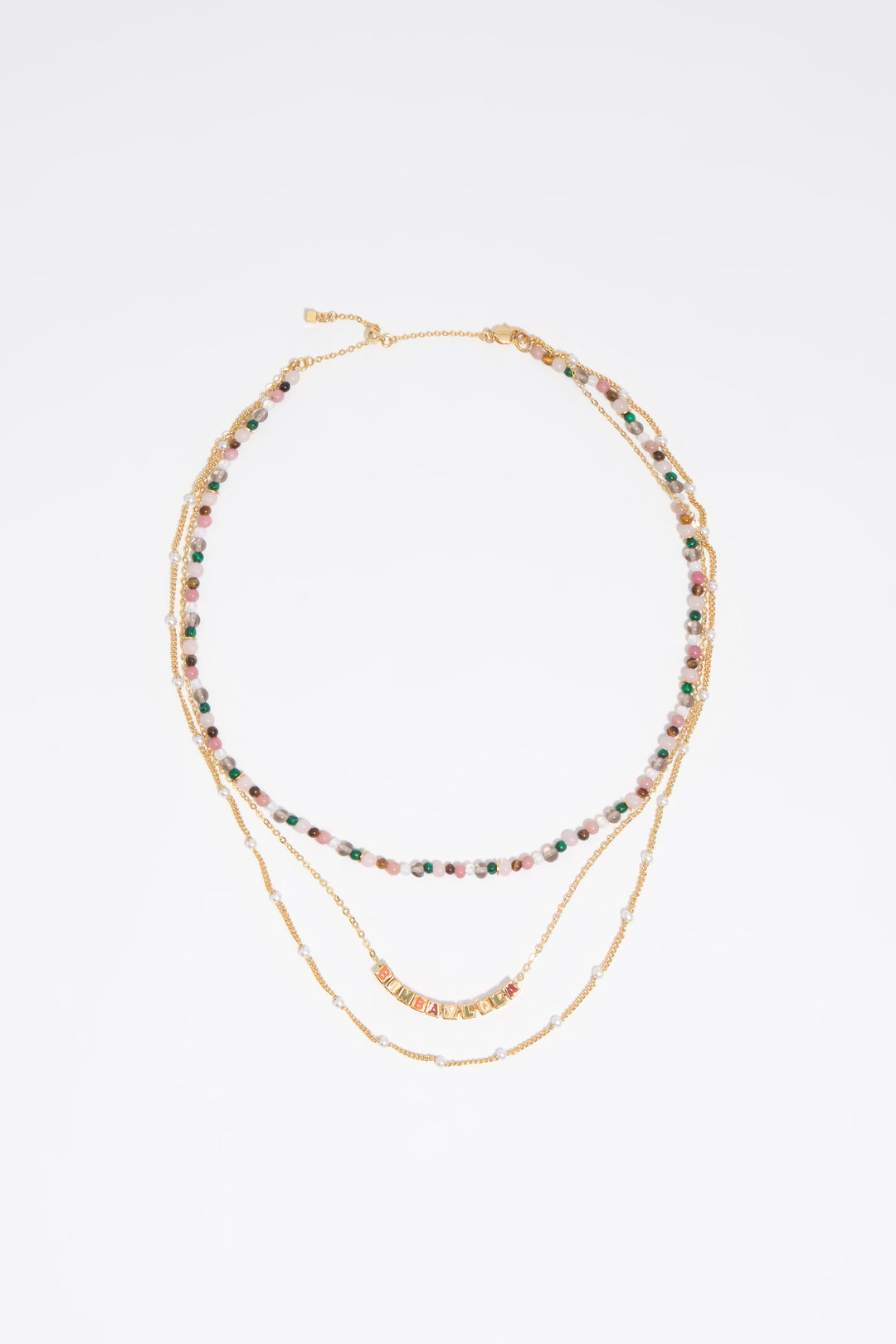 Multicolor stones and logo triple chain necklace