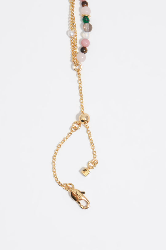 Multicolor stones and logo triple chain necklace