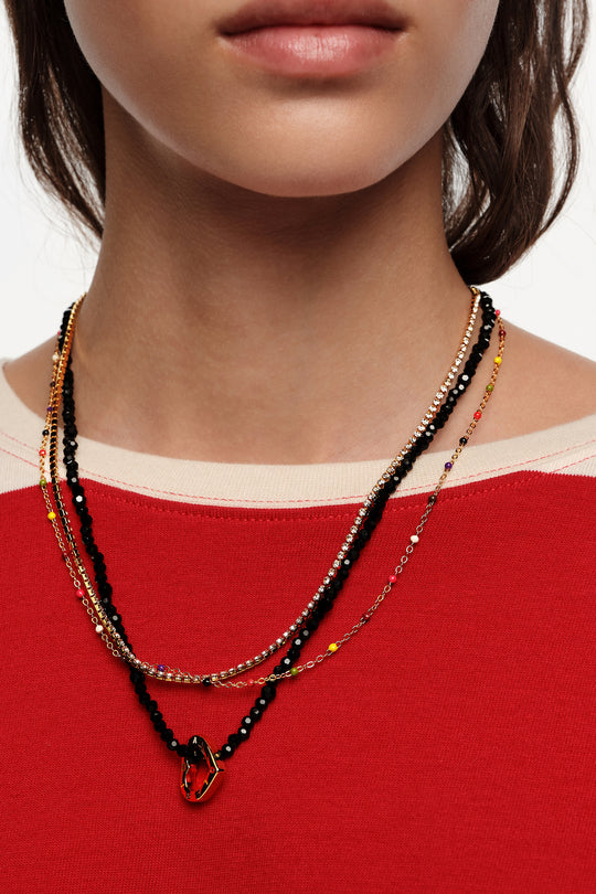 Double necklace with black crystals and heart logo