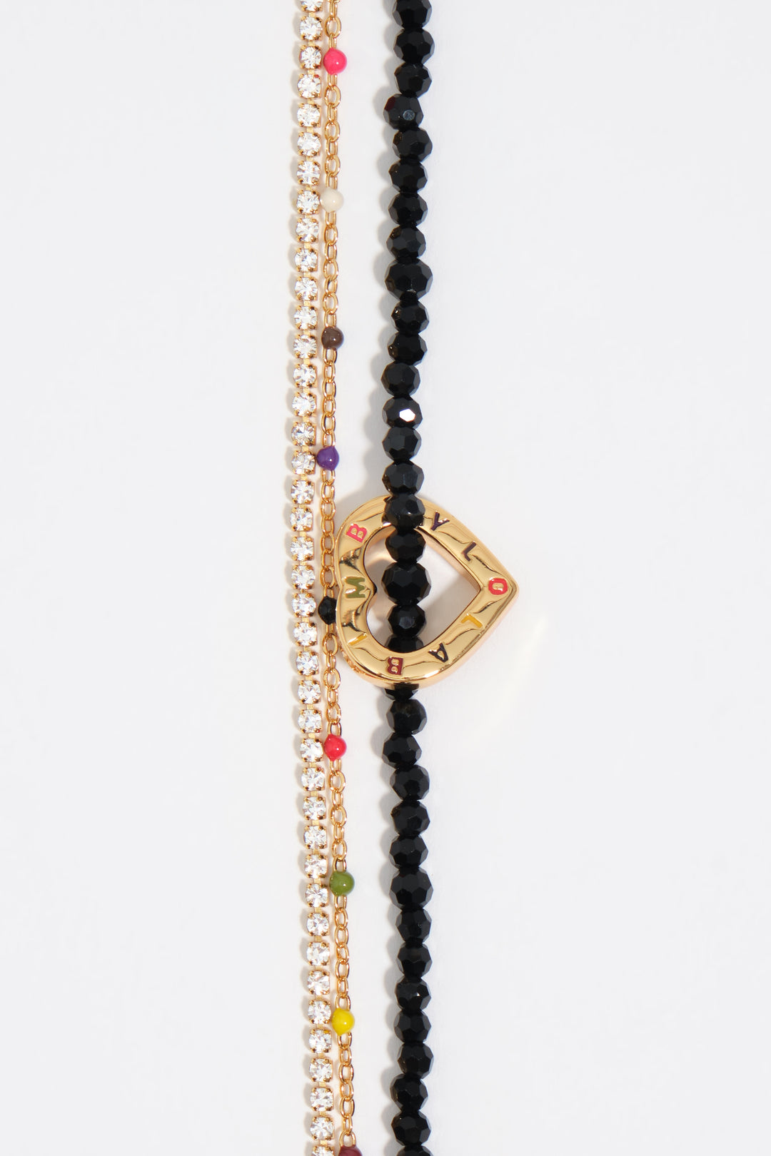 Double necklace with black crystals and heart logo