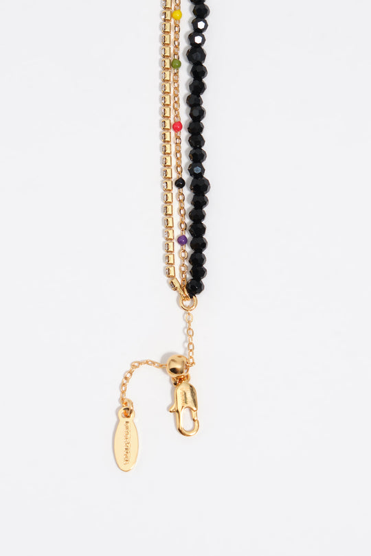 Double necklace with black crystals and heart logo
