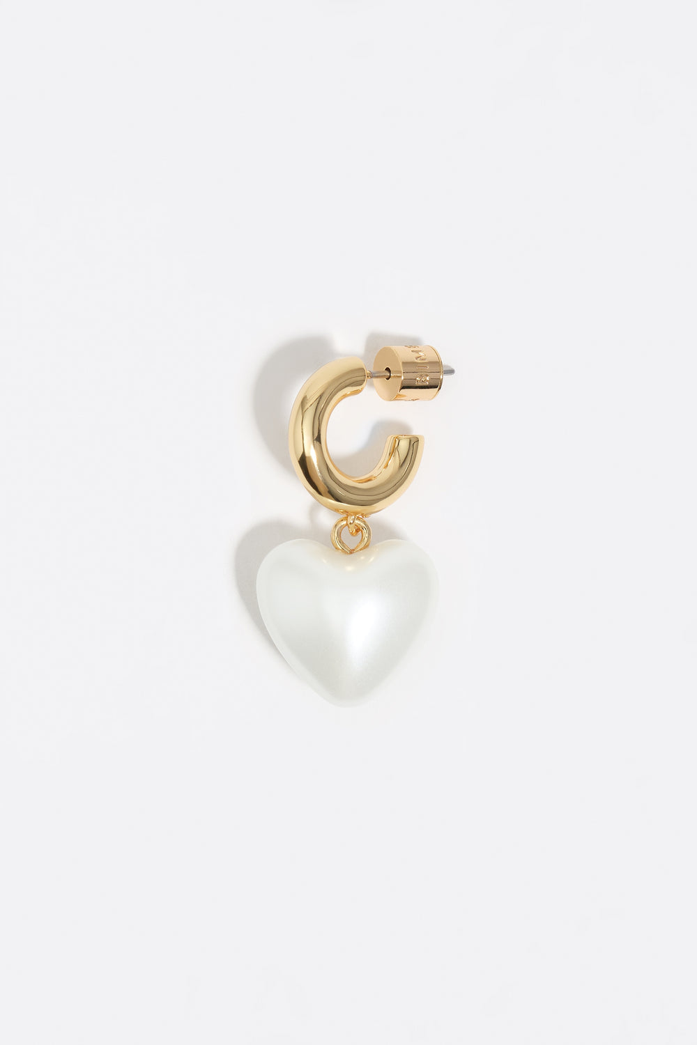 Gold hoop earrings and pearl heart