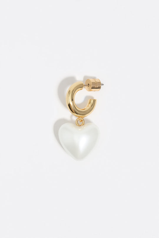Gold hoop earrings and pearl heart
