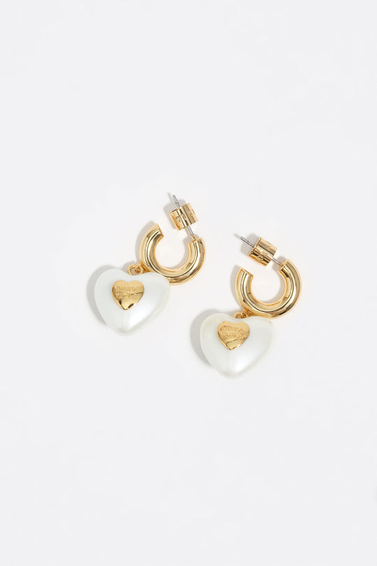 Gold hoop earrings and pearl heart