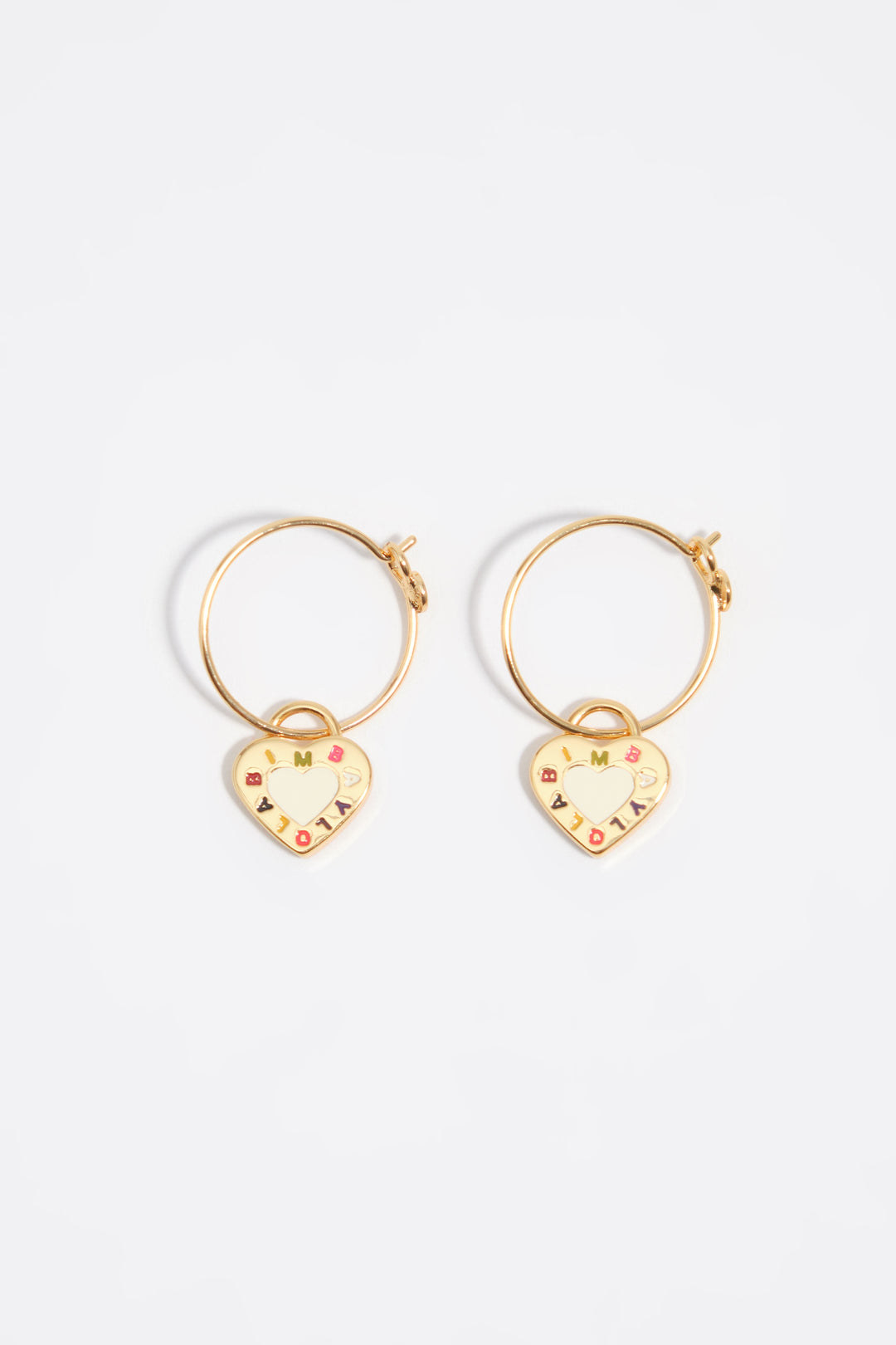 Hoop earrings logo ivory heart