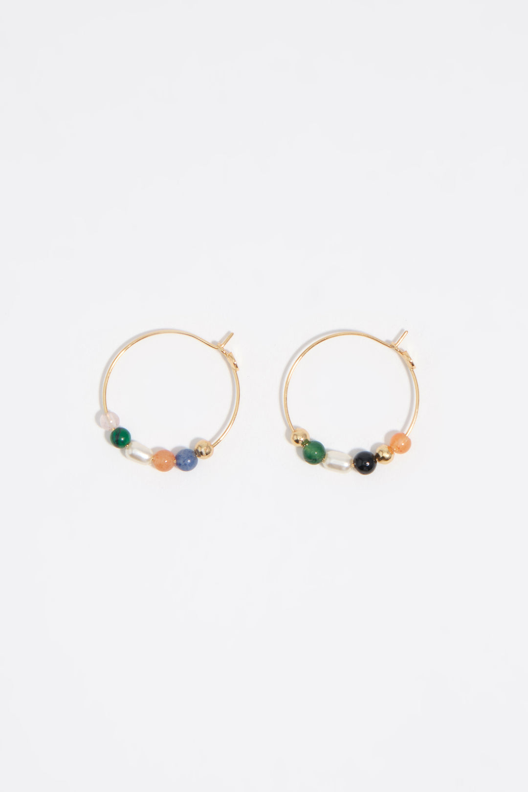 Pearl and stone hoop earrings