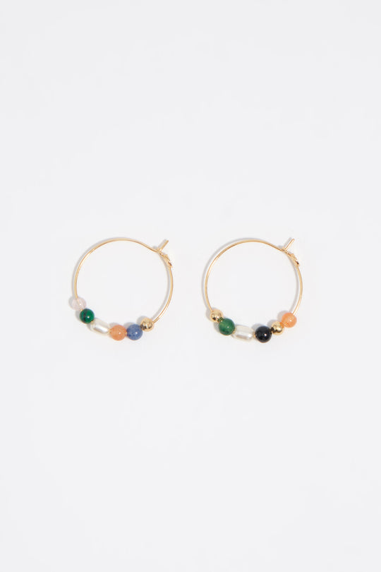 Pearl and stone hoop earrings