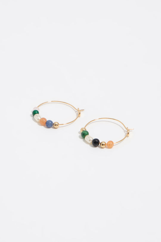 Pearl and stone hoop earrings