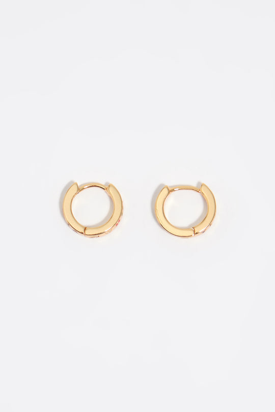 Gold multicolored logo mini hoop earrings