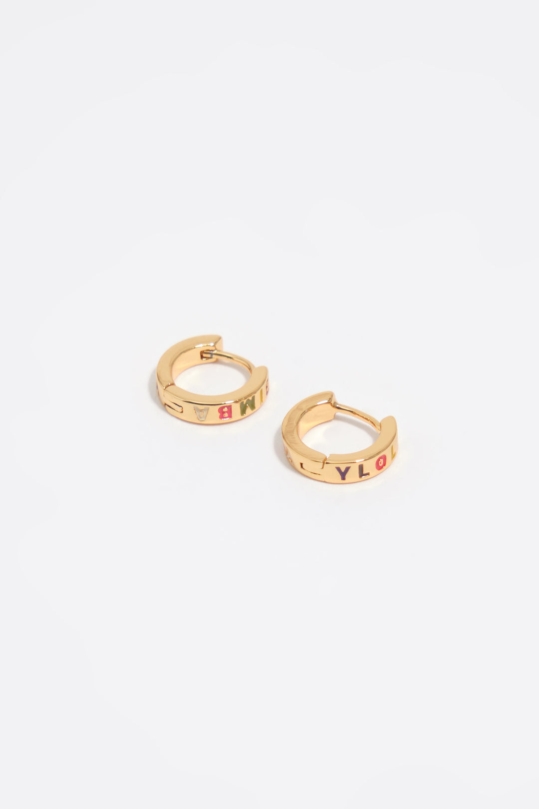Gold multicolored logo mini hoop earrings