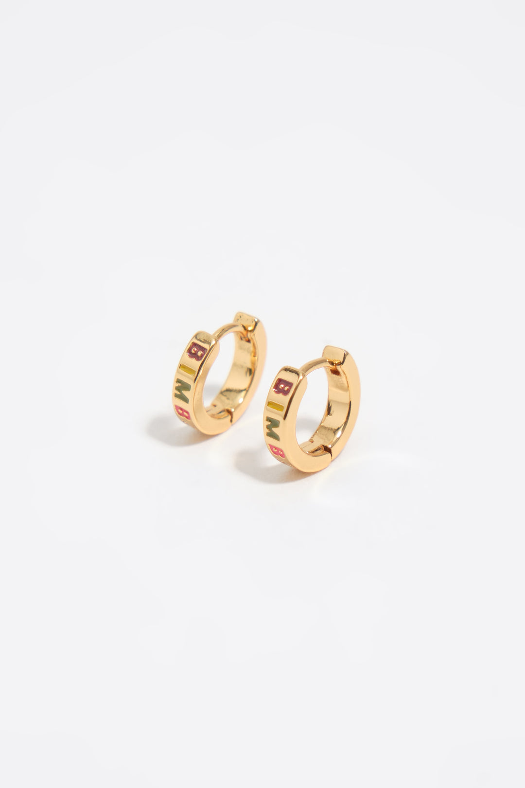 Gold multicolored logo mini hoop earrings