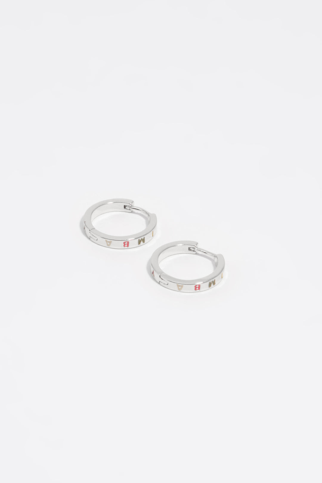 Silver and multicolor logo hoop earrings