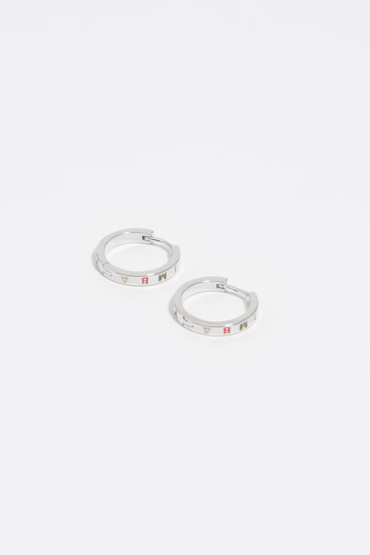 Silver and multicolor logo hoop earrings