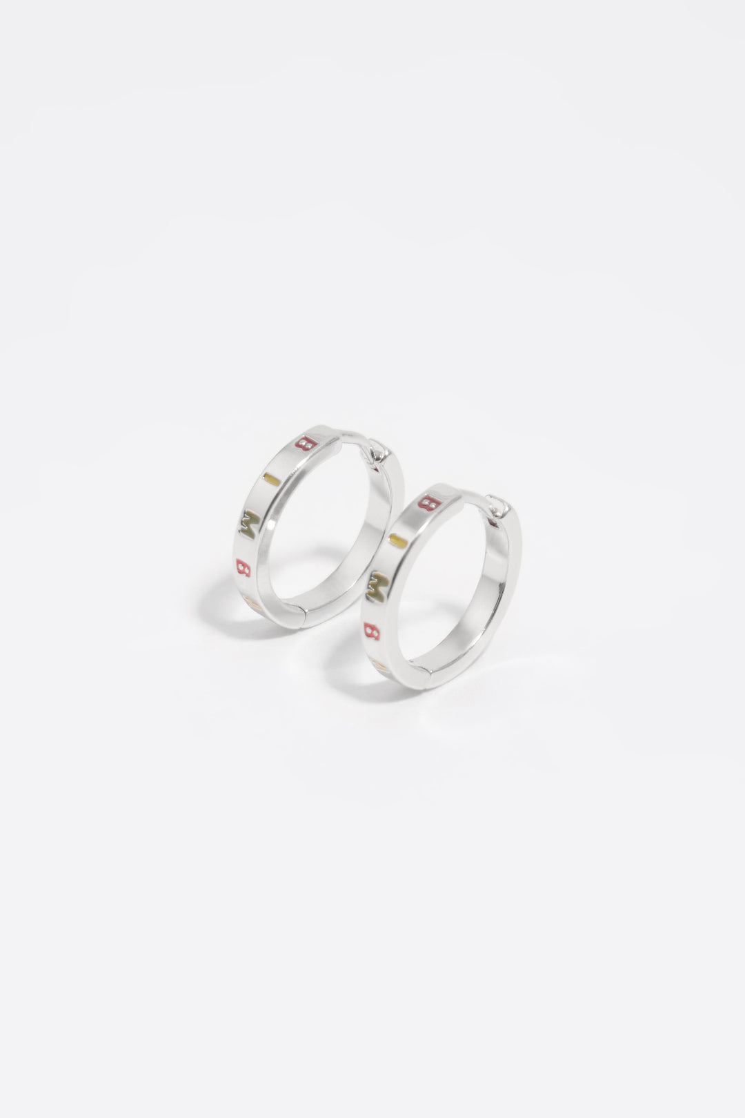 Silver and multicolor logo hoop earrings