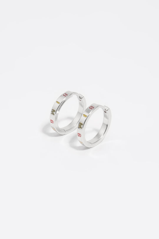 Silver and multicolor logo hoop earrings