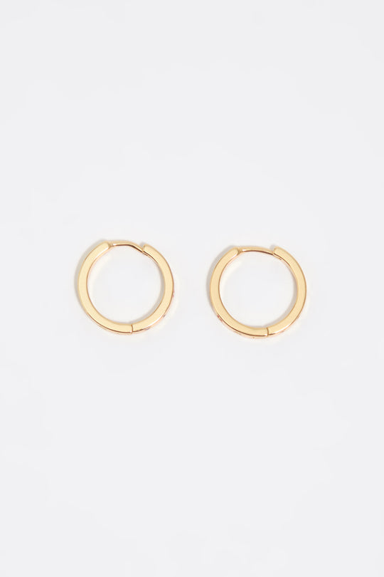 Gold hoop earrings with multicolor logo