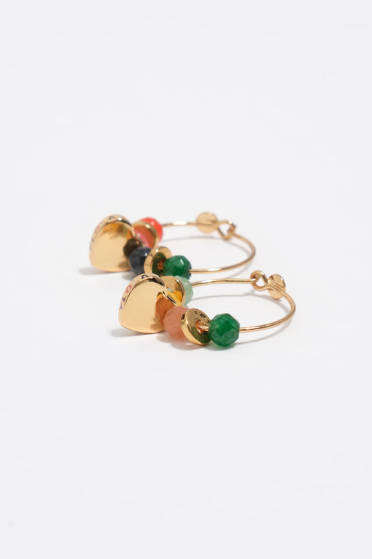 Heart stones hoop earrings