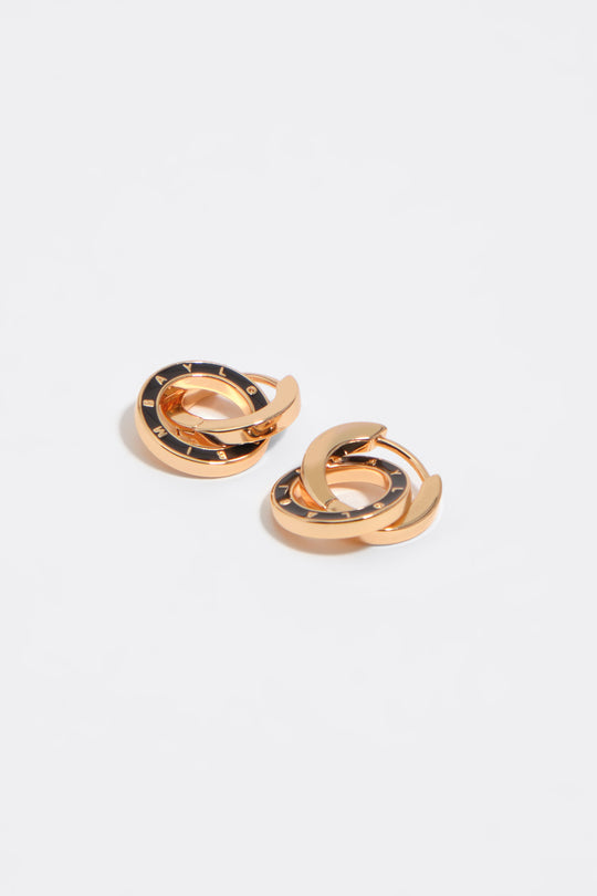 Brown double hoop logo earrings