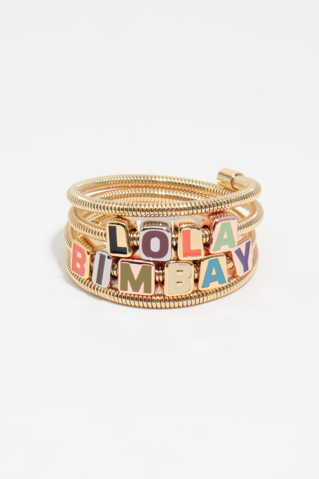 Spiral bracelet with multicolored dice logo