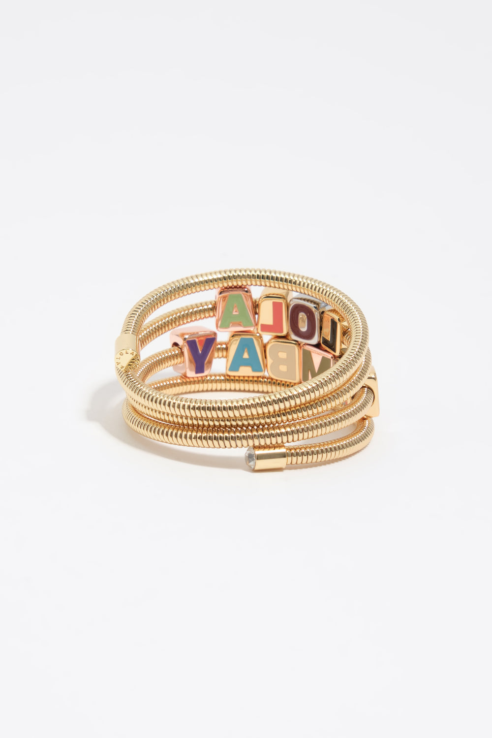 Spiral bracelet with multicolored dice logo