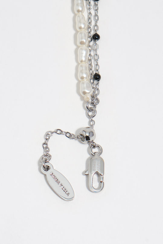 Triple silver-tone chain and pearl heart logo bracelet