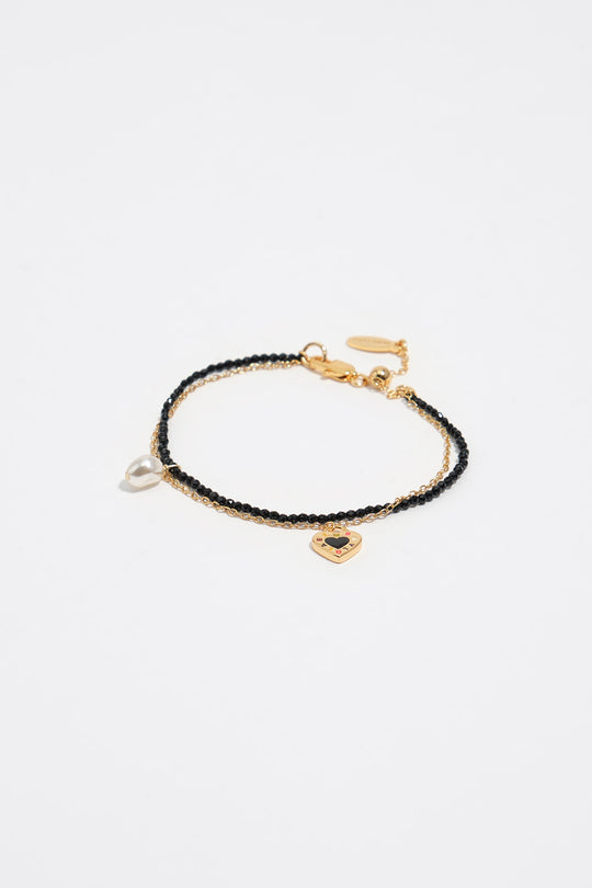 Black double bracelet with crystals and heart logo