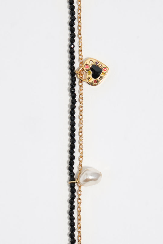 Black double bracelet with crystals and heart logo