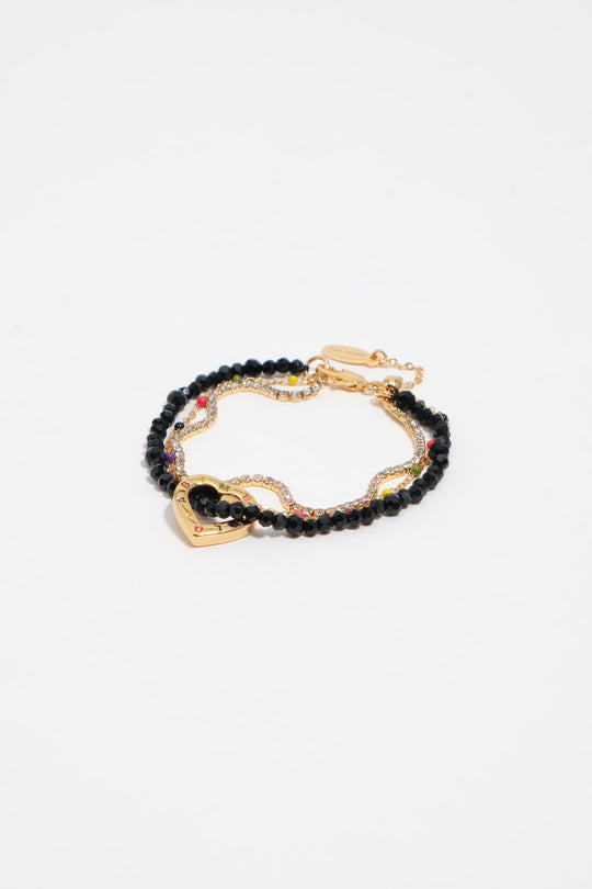 Triple crystal bracelet with gold heart logo