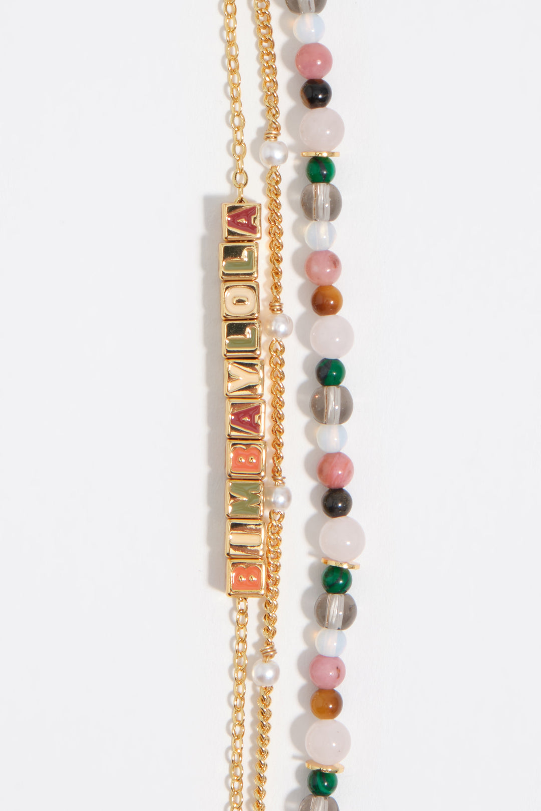 Multicolor stones and logo triple chain bracelet