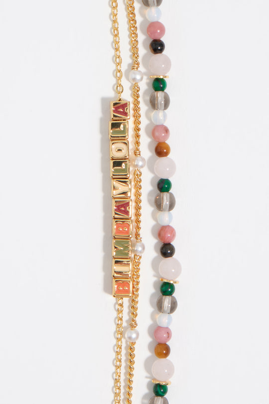 Multicolor stones and logo triple chain bracelet