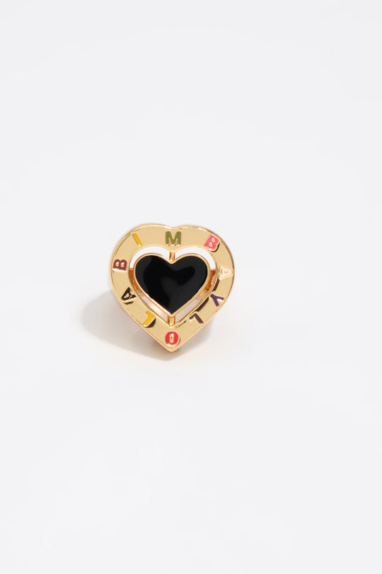 Gold swivel heart logo ring