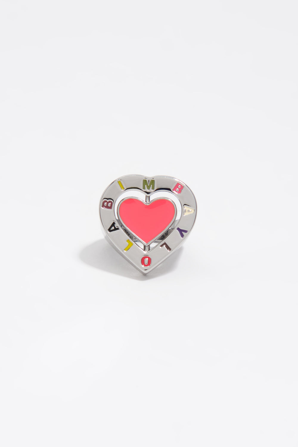 Silver swivel heart logo ring