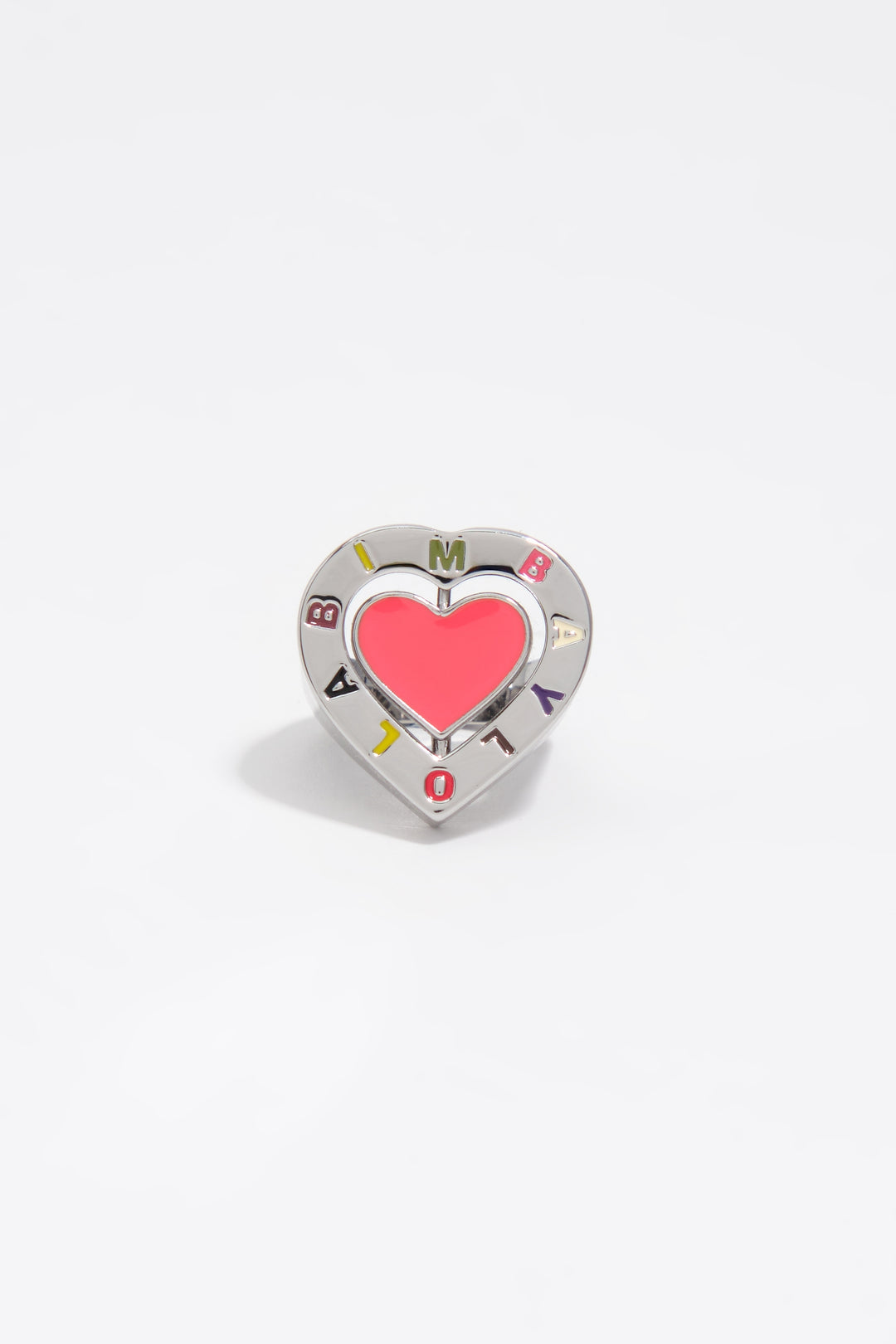 Silver swivel heart logo ring