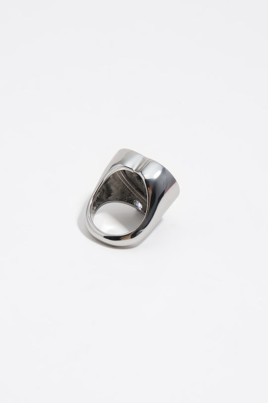 Silver swivel heart logo ring