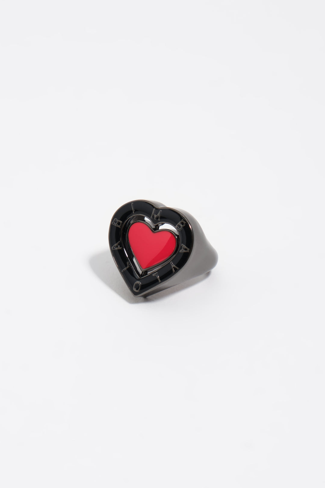 Black swivel heart logo ring