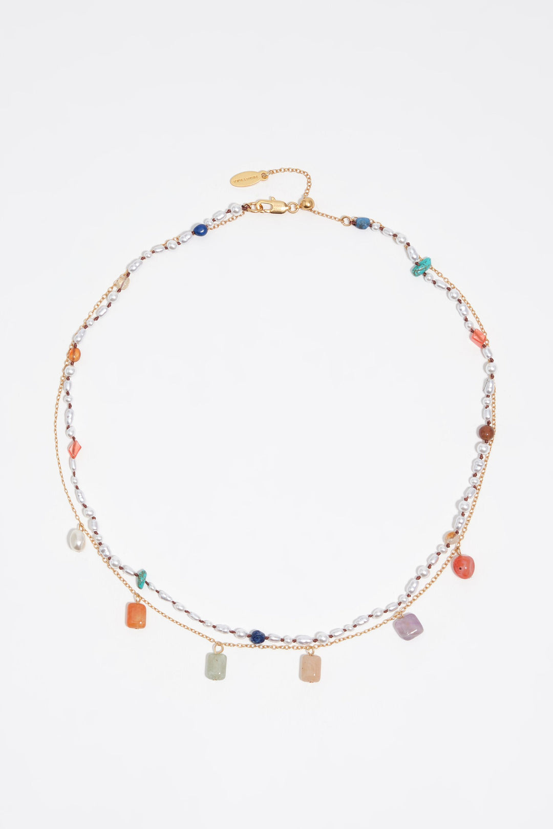 Multicolor stones and pearls double necklace