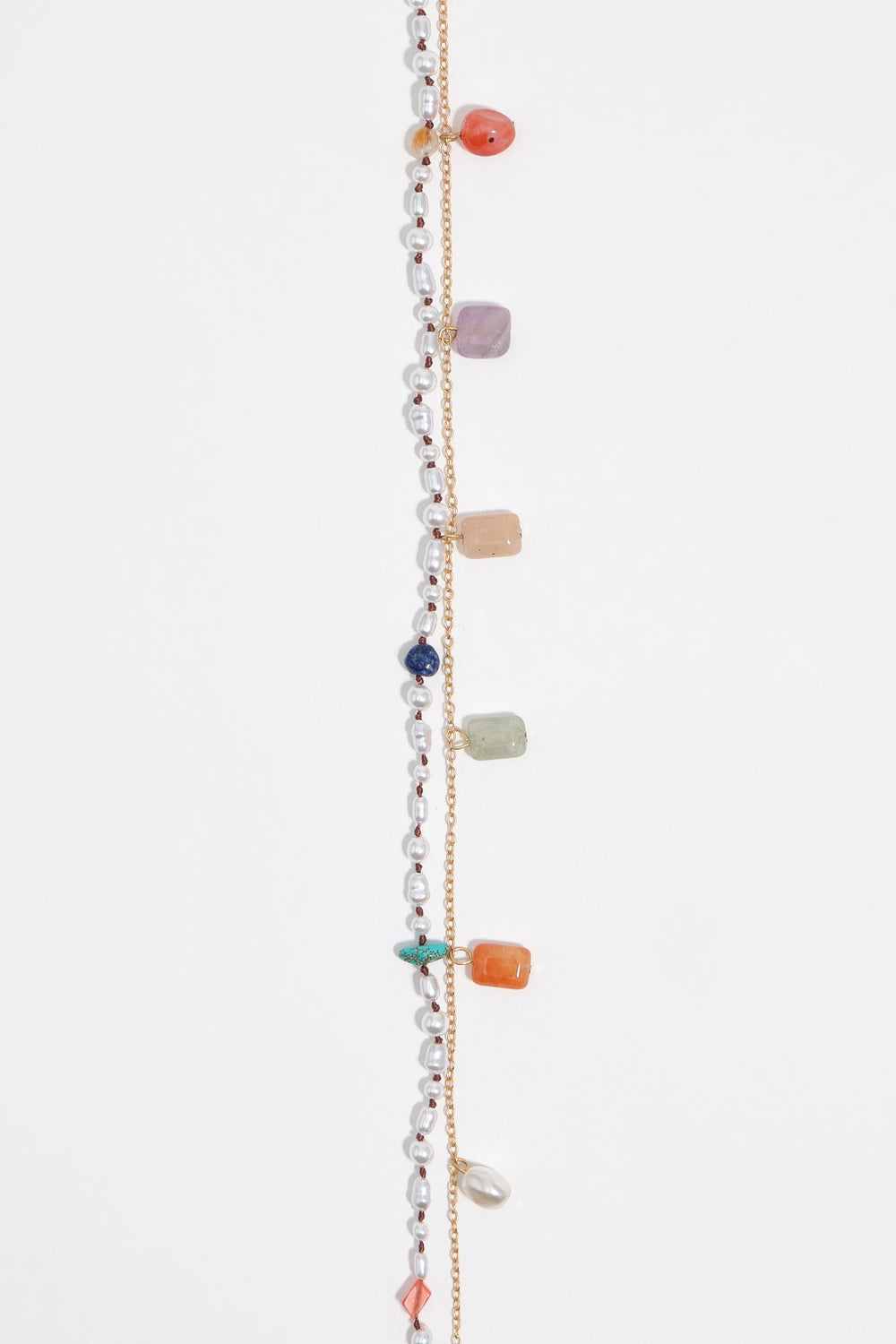 Multicolor stones and pearls double necklace