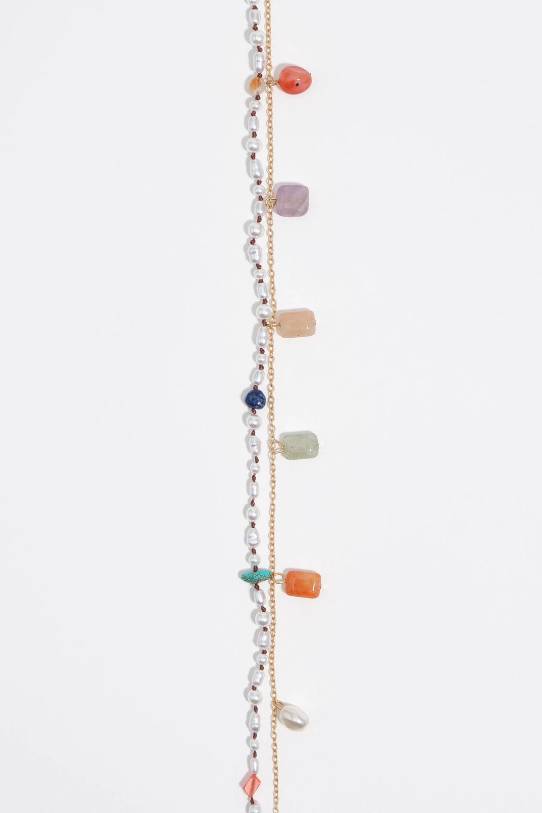 Multicolor stones and pearls double necklace