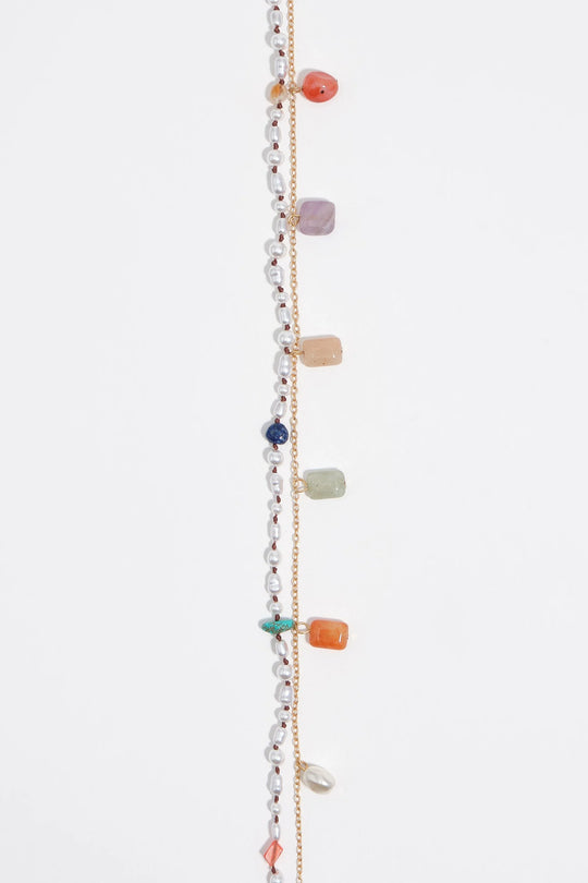 Multicolor stones and pearls double necklace