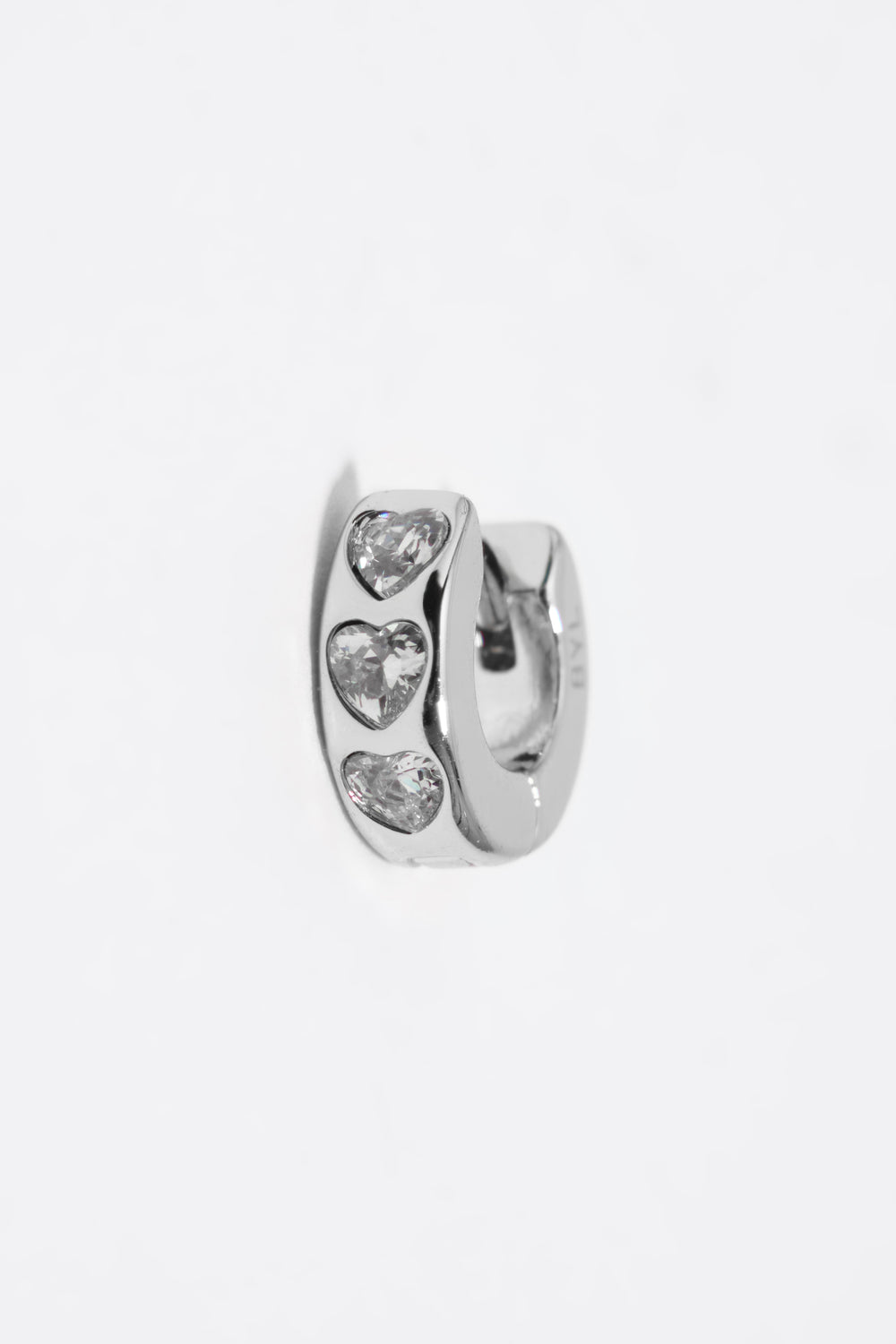 Silver heart mini hoop earrings with crystals
