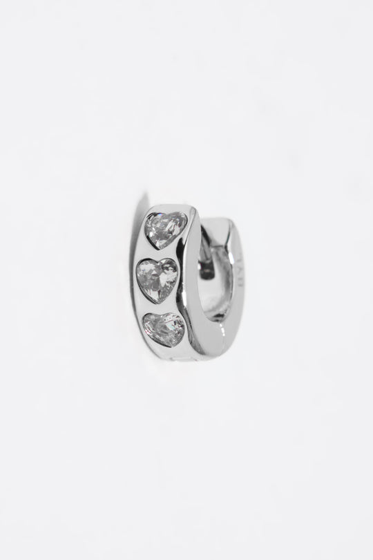Silver heart mini hoop earrings with crystals