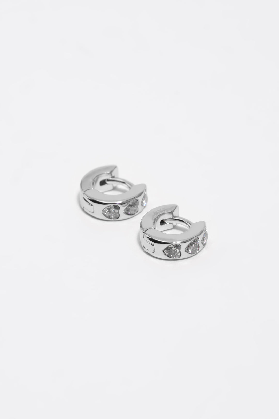 Silver heart mini hoop earrings with crystals