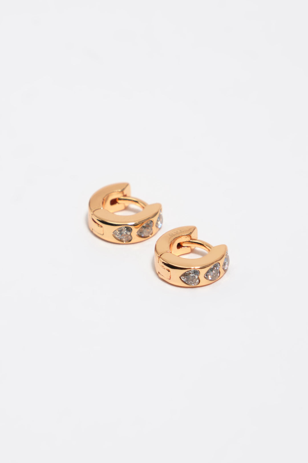 Gold heart mini hoop earrings with crystals