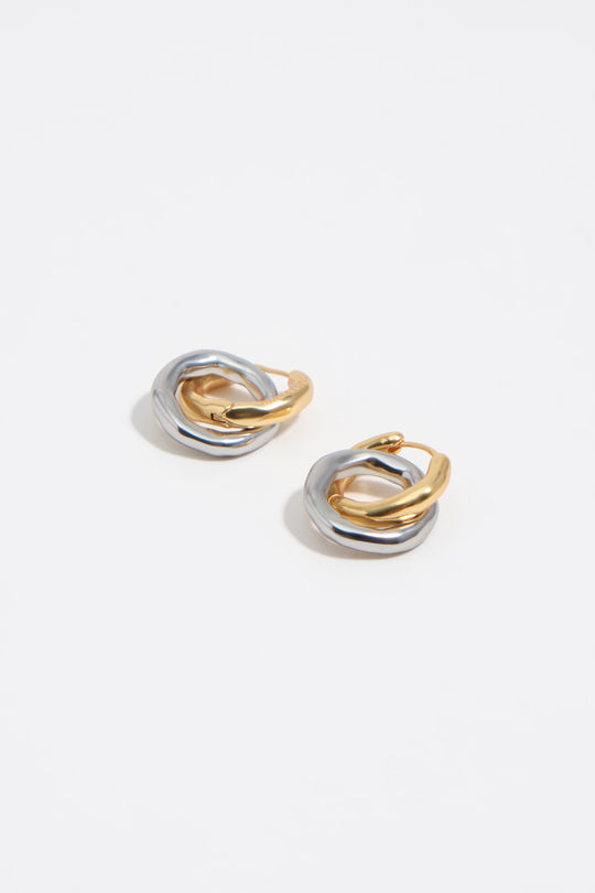 Two-tone textured double hoop earrings