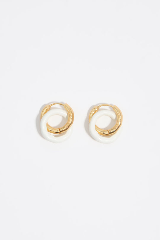 Textured double hoop earrings with brown enamel