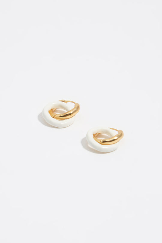 Textured double hoop earrings with brown enamel