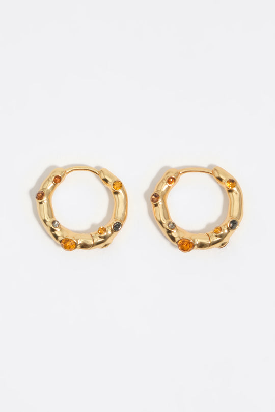 Gold crystal textured hoop earrings