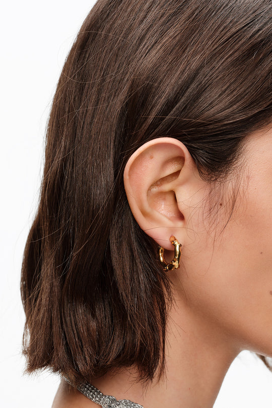 Gold crystal textured hoop earrings