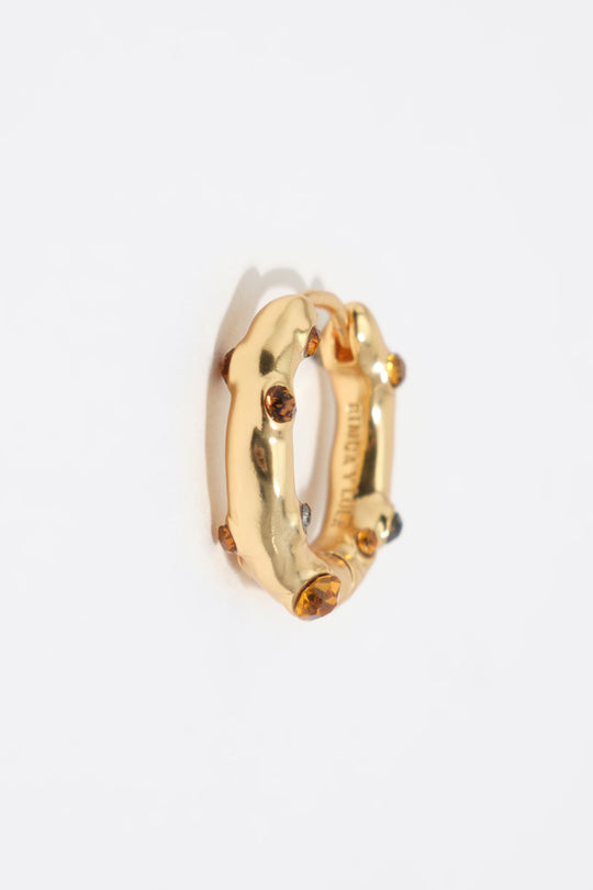 Gold crystal textured hoop earrings