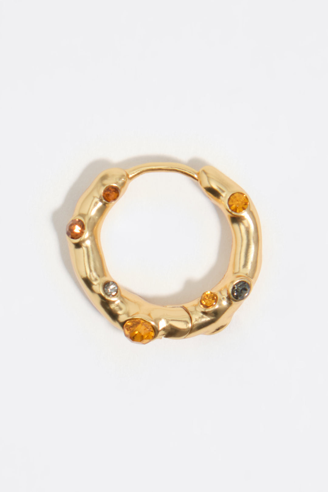Gold crystal textured hoop earrings